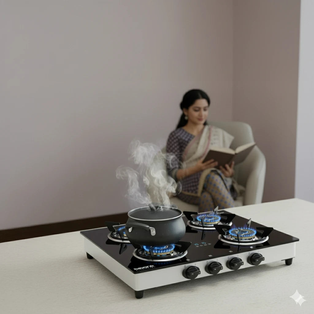 Gas flame burning on a stove at high altitude.