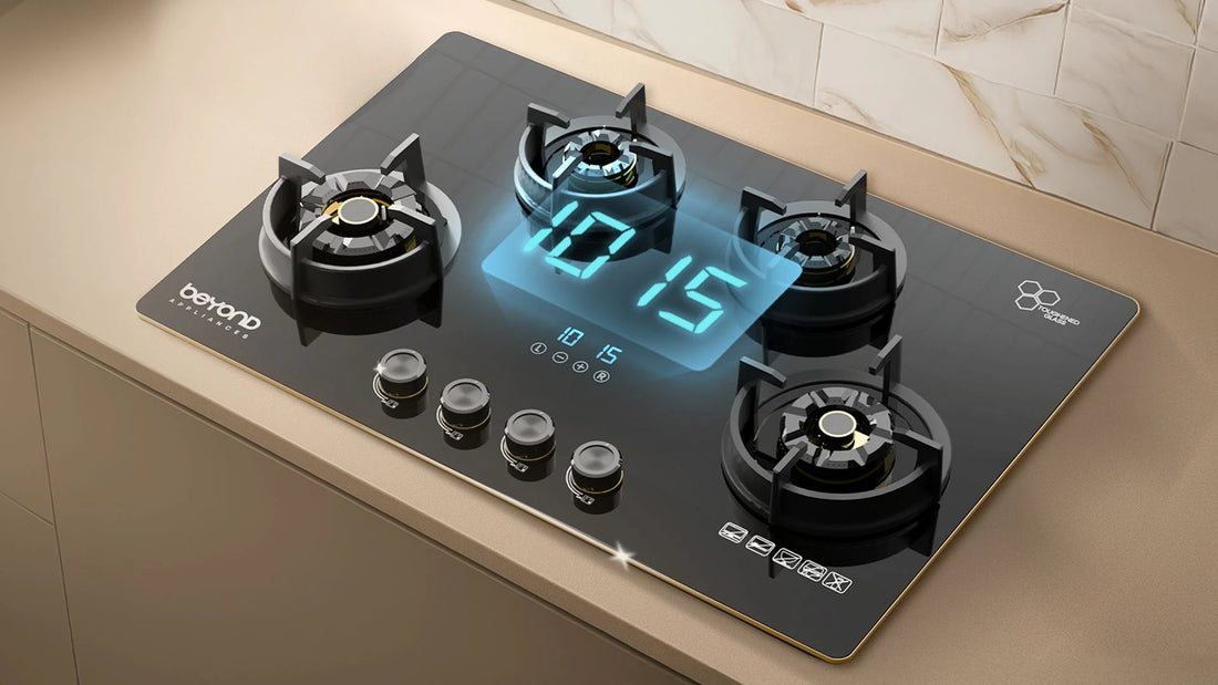 Image showing tips for compact kitchen cooking setup in a modern, small kitchen. 