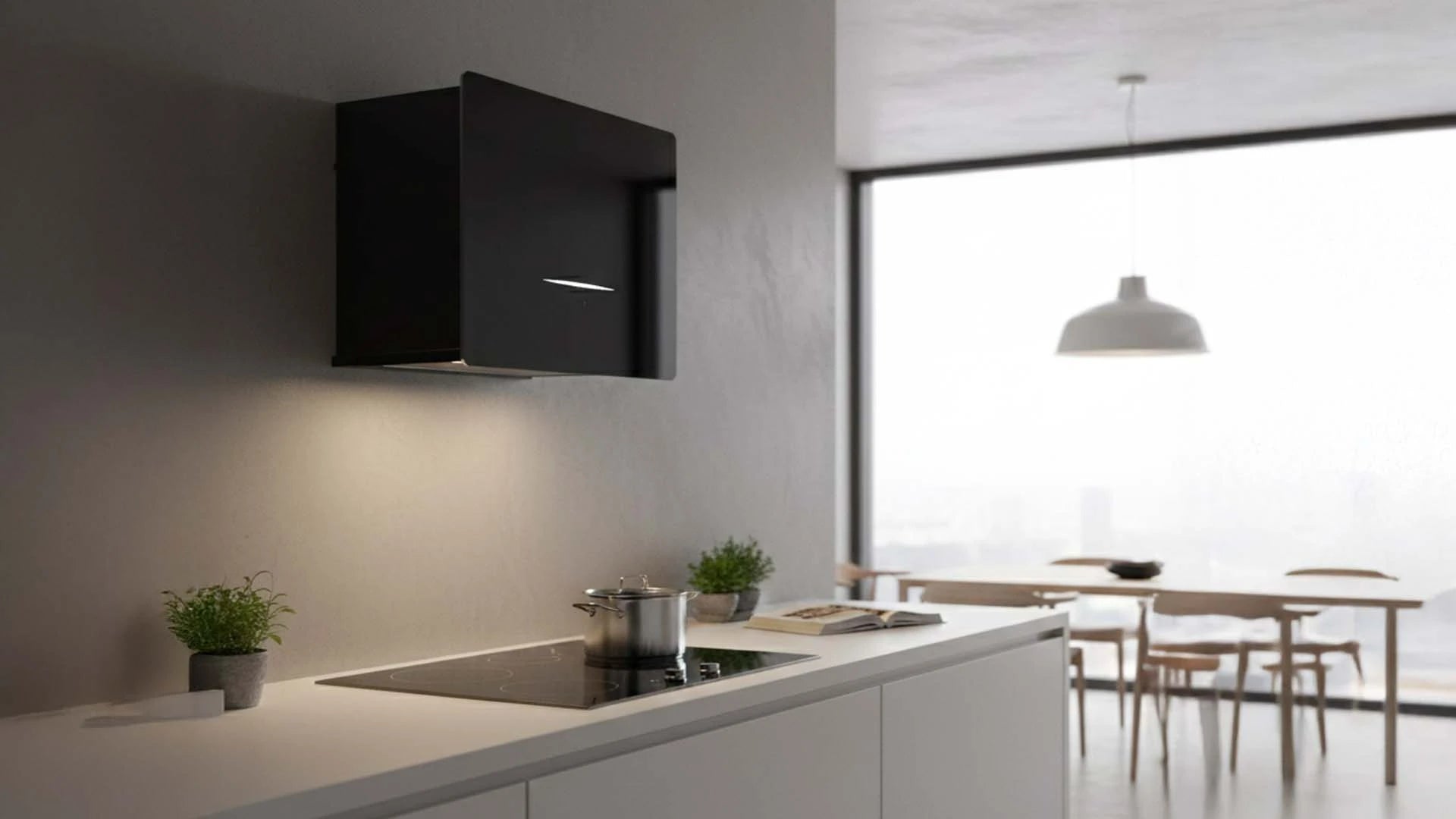 Built-in hob seamlessly integrated into a modern kitchen countertop, saving space. 