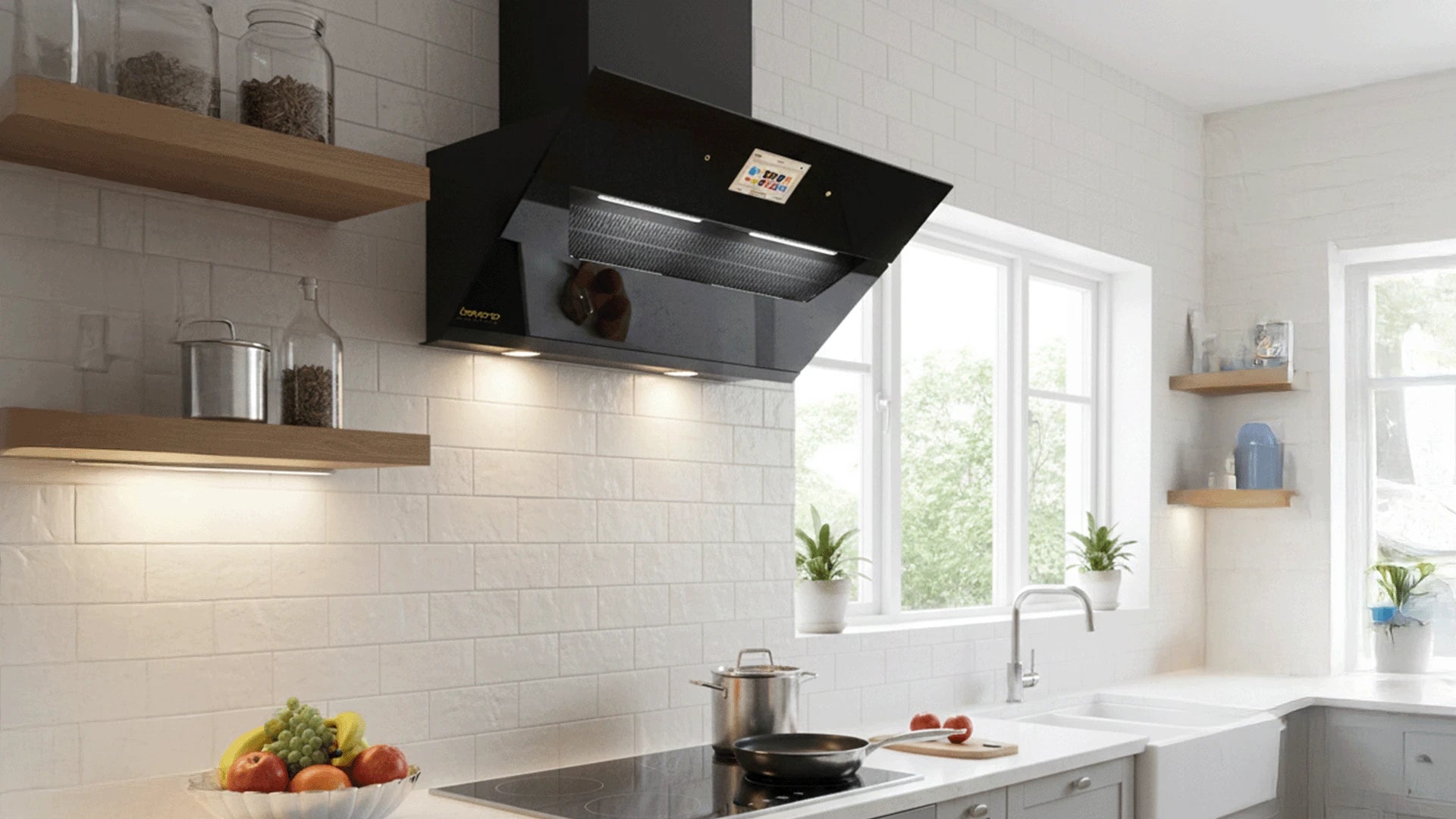 Close-up of sparkling hob glass, free from hard water stains after cleaning. 