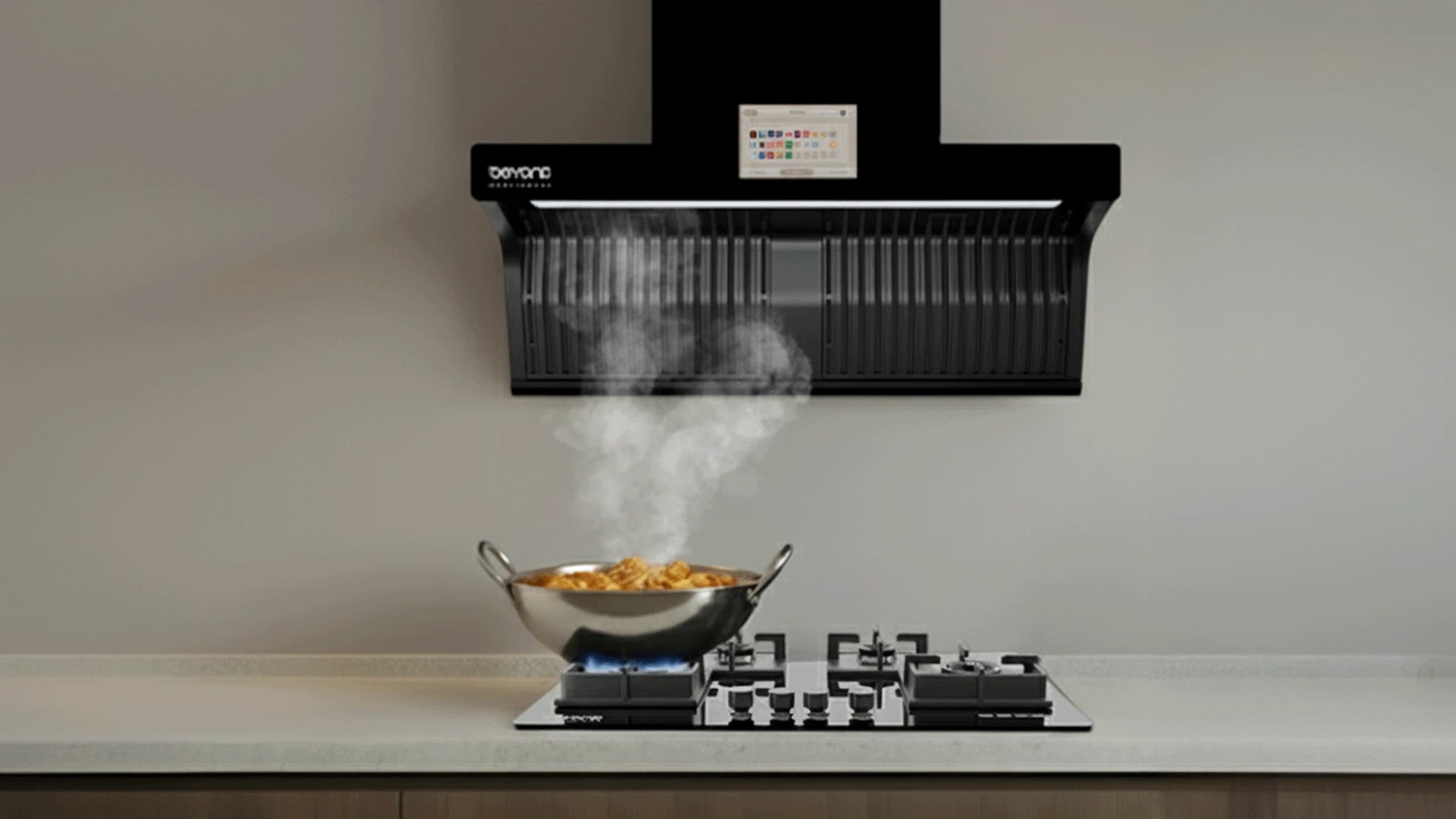 Chimney effectively removes smoke during high flame cooking 